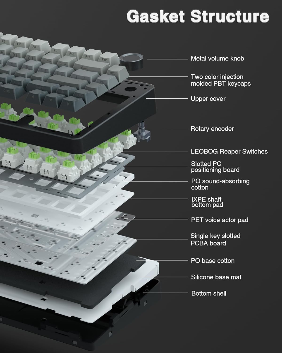 AULA F75 - 75% Wireless Mechanical Keyboard (Side-Engraved + Gradient-Gray Reaper Switch) - Vrkaa