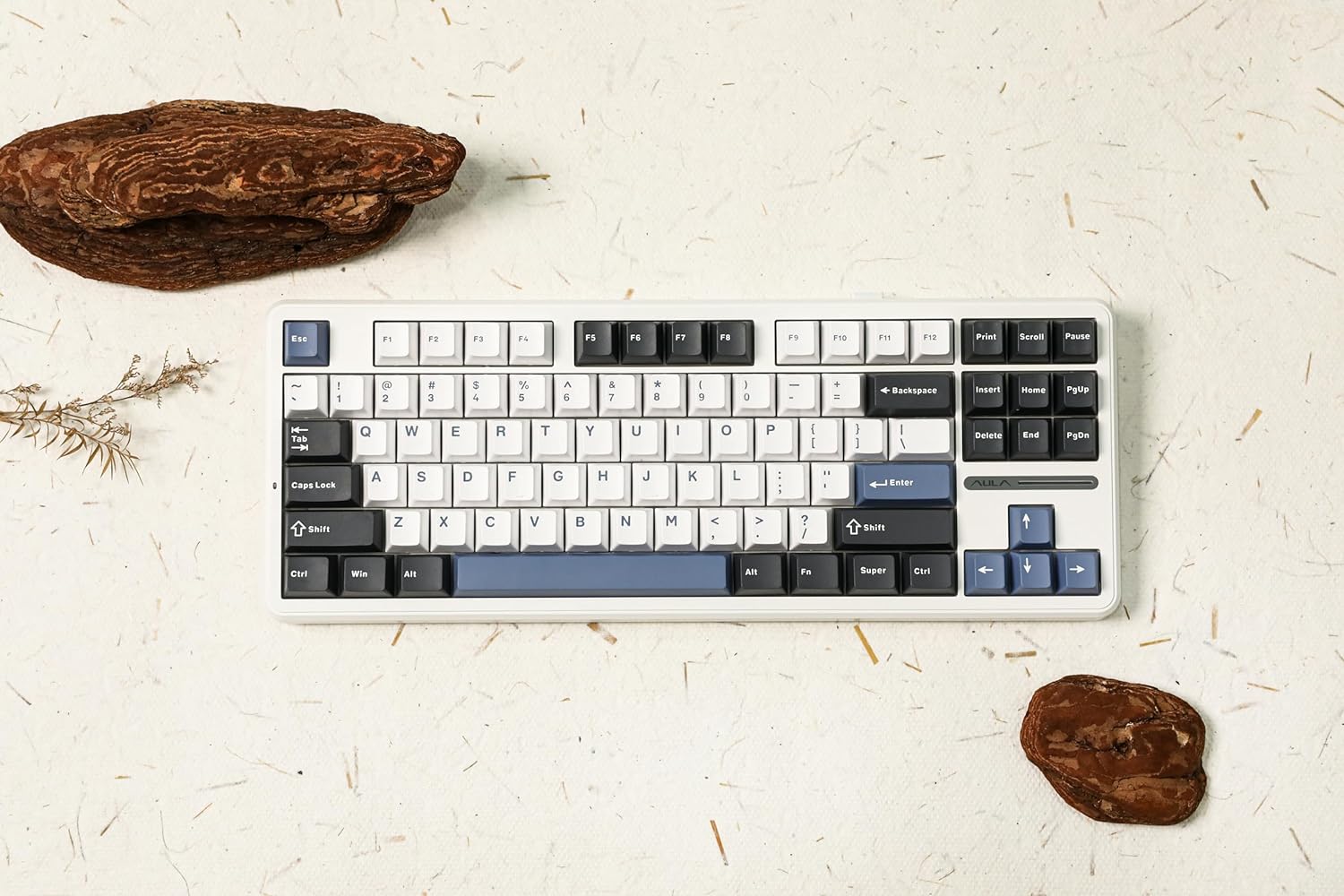 AULA F87 Wireless Trio Mode Mechanical Gaming Keyboard (Smoke Blue – Gray Wood Switch V3) - Vrkaa
