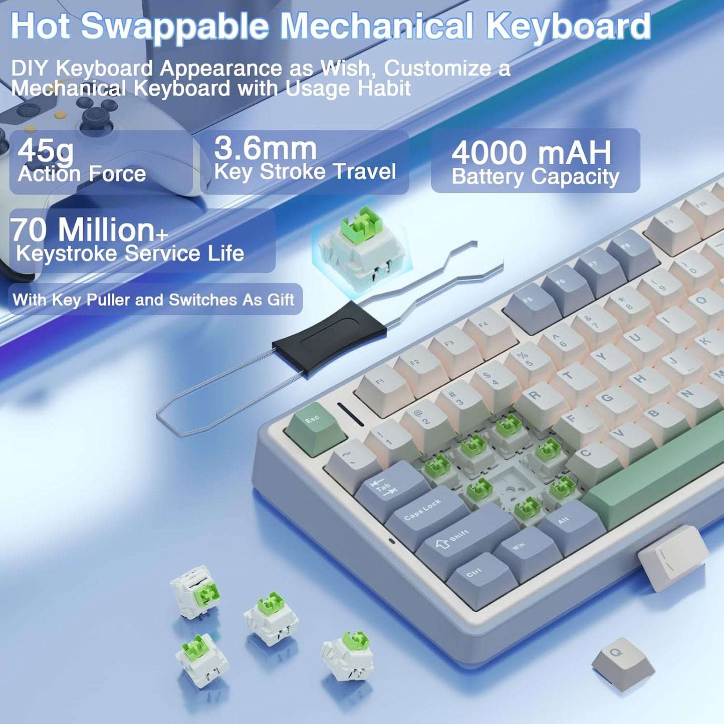 AULA F75 - 75% Wireless Mechanical Keyboard (Cedar Green, Reaper Switch) - Vrkaa