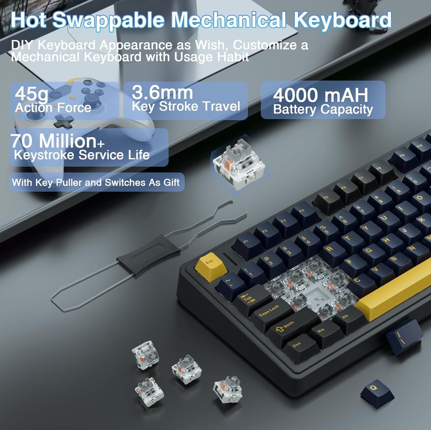 AULA F75 - 75% Wireless Mechanical Keyboard (Thunder Black, Graywood Switch) - Vrkaa