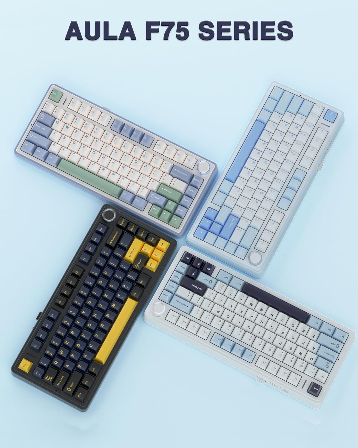 AULA F75 - 75% Wireless Mechanical Keyboard (Sea Blue, Graywood Switch) - Vrkaa