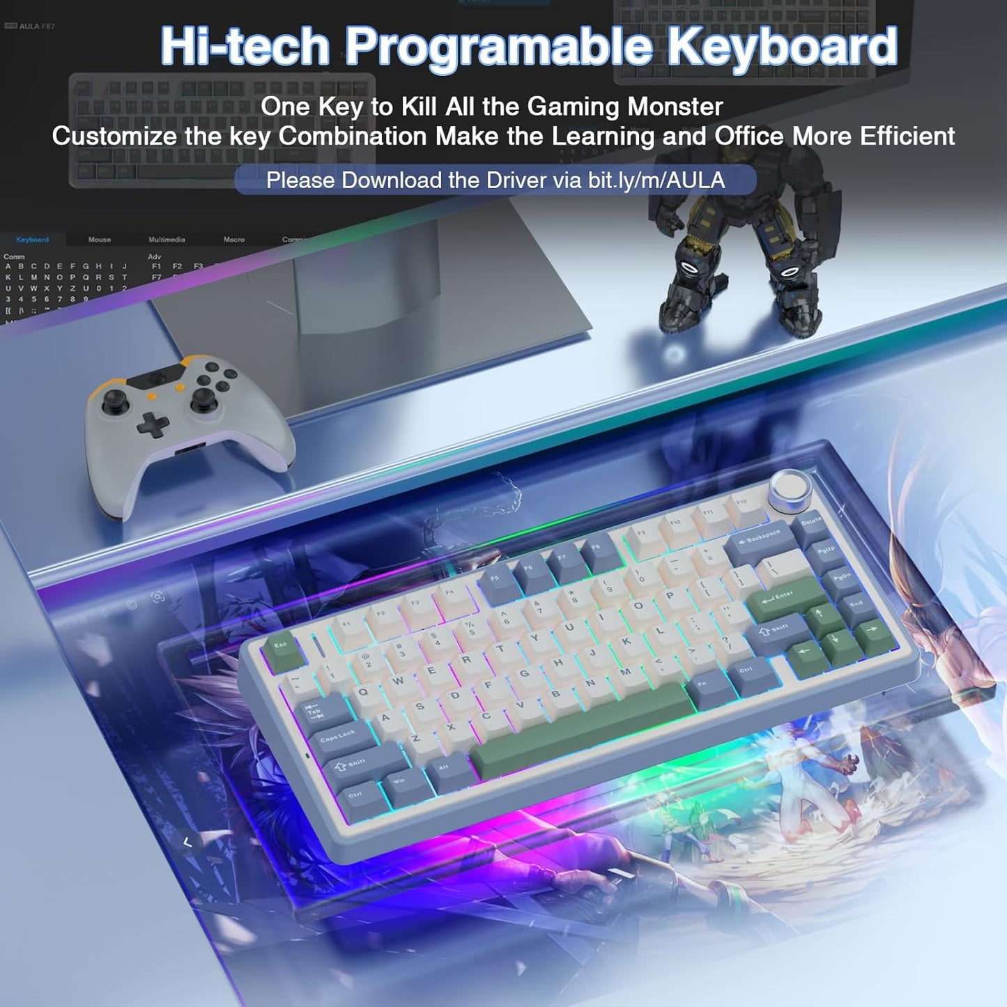 AULA F75 - 75% Wireless Mechanical Keyboard (Cedar Green, Reaper Switch) - Vrkaa