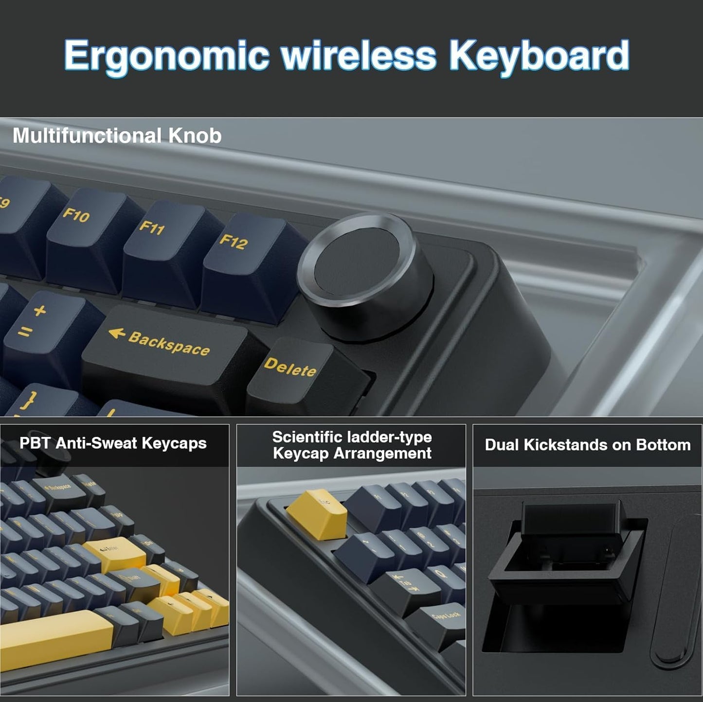 AULA F75 - 75% Wireless Mechanical Keyboard (Thunder Black, Graywood Switch) - Vrkaa