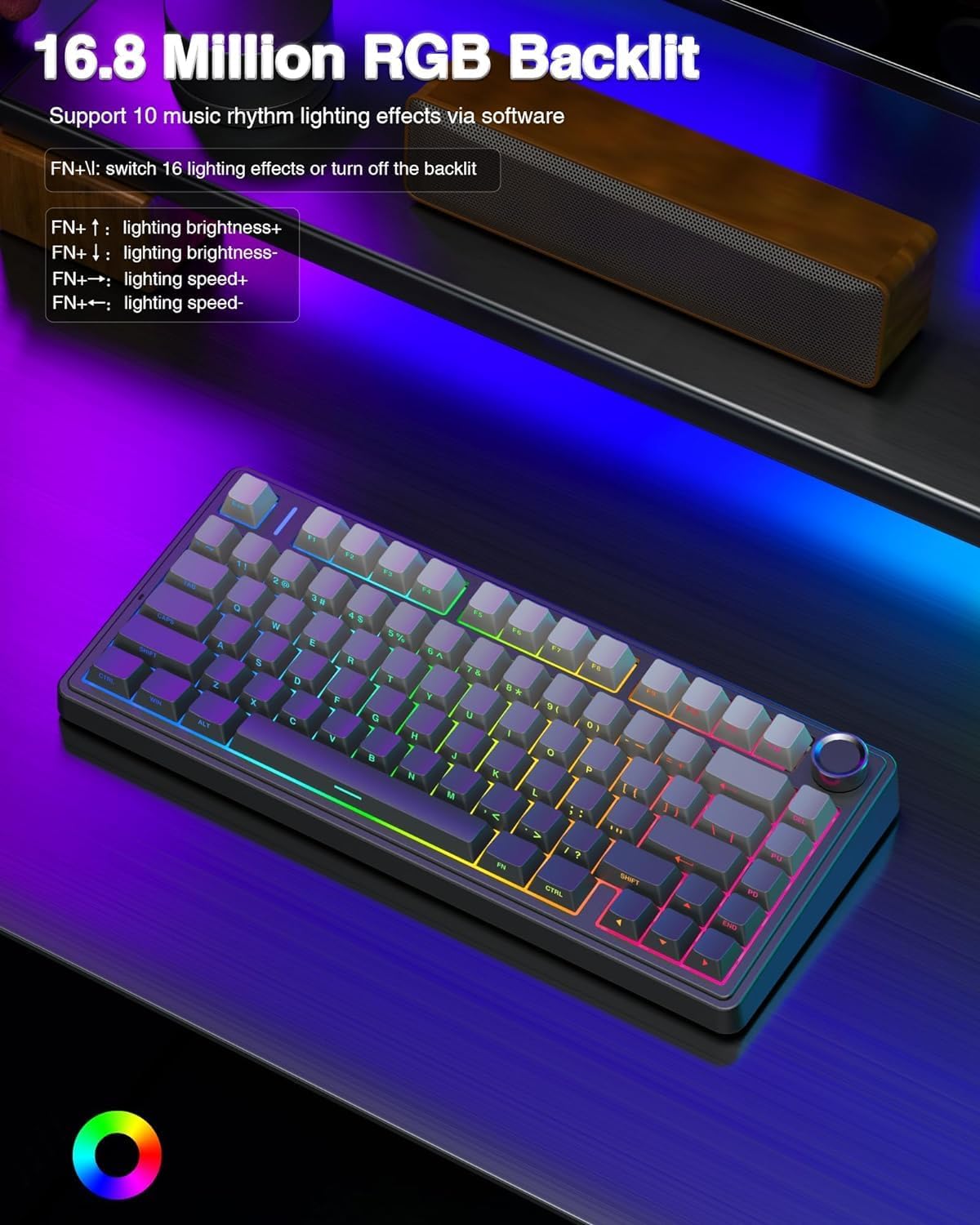 AULA F75 - 75% Wireless Mechanical Keyboard (Side-Engraved + Gradient-Gray Reaper Switch) - Vrkaa