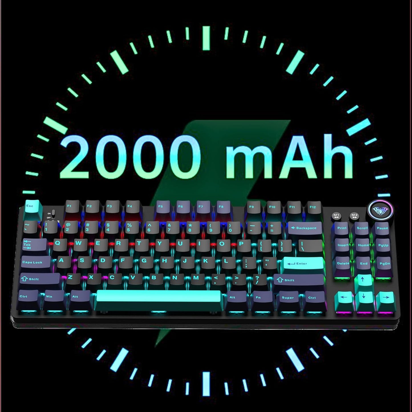 AULA M75 Tri-Mode Mechanical Gaming Keyboard (Blue + Black + Green) - Vrkaa