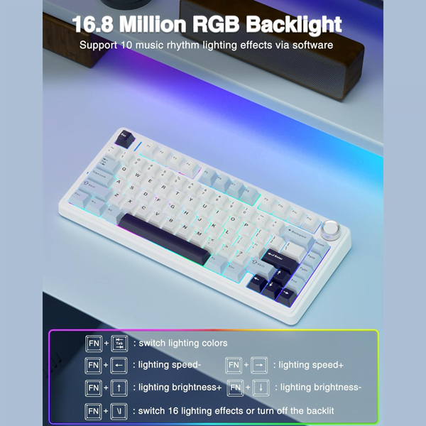 AULA F75 - 75% Wireless Mechanical Gaming Keyboard Ice Blue (Ice Vein Switches) - Vrkaa