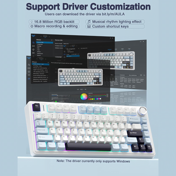 AULA F75 - 75% Wireless Mechanical Gaming Keyboard Ice Blue (Ice Vein Switches) - Vrkaa