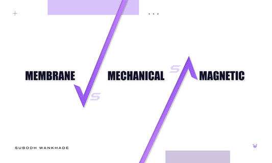 Vrkaa Blog banner infographic for "Membrane vs Mechanical vs Magnetic Keyboards" blog
