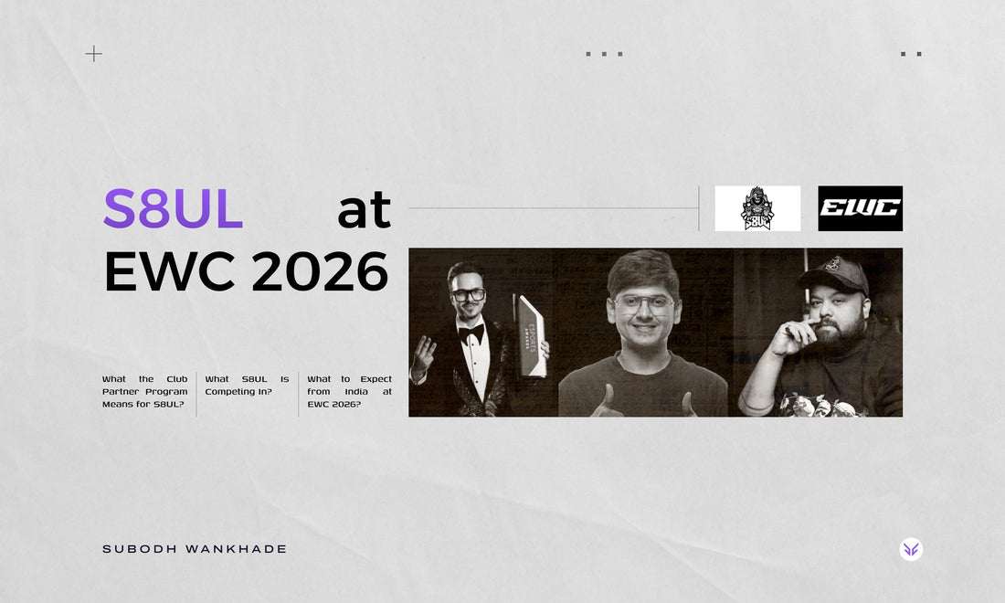 S8UL at EWC 2026 Riyadh blog banner by Vrkaa featuring Animesh Agarwal, Lokesh Jain & Naman Mathur