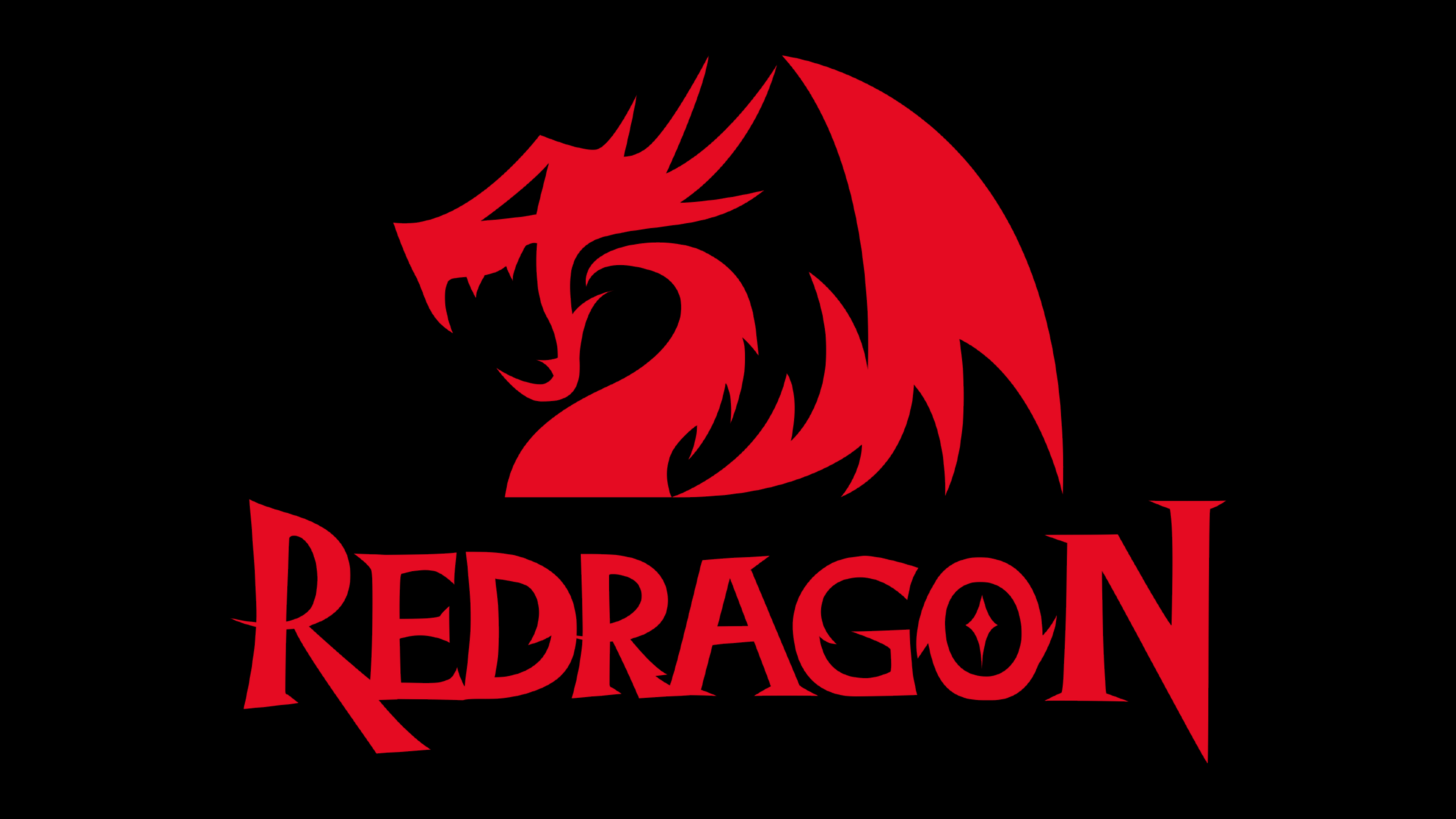 Redragon logo with stylized red dragon and bold text on black background, gaming peripherals brand