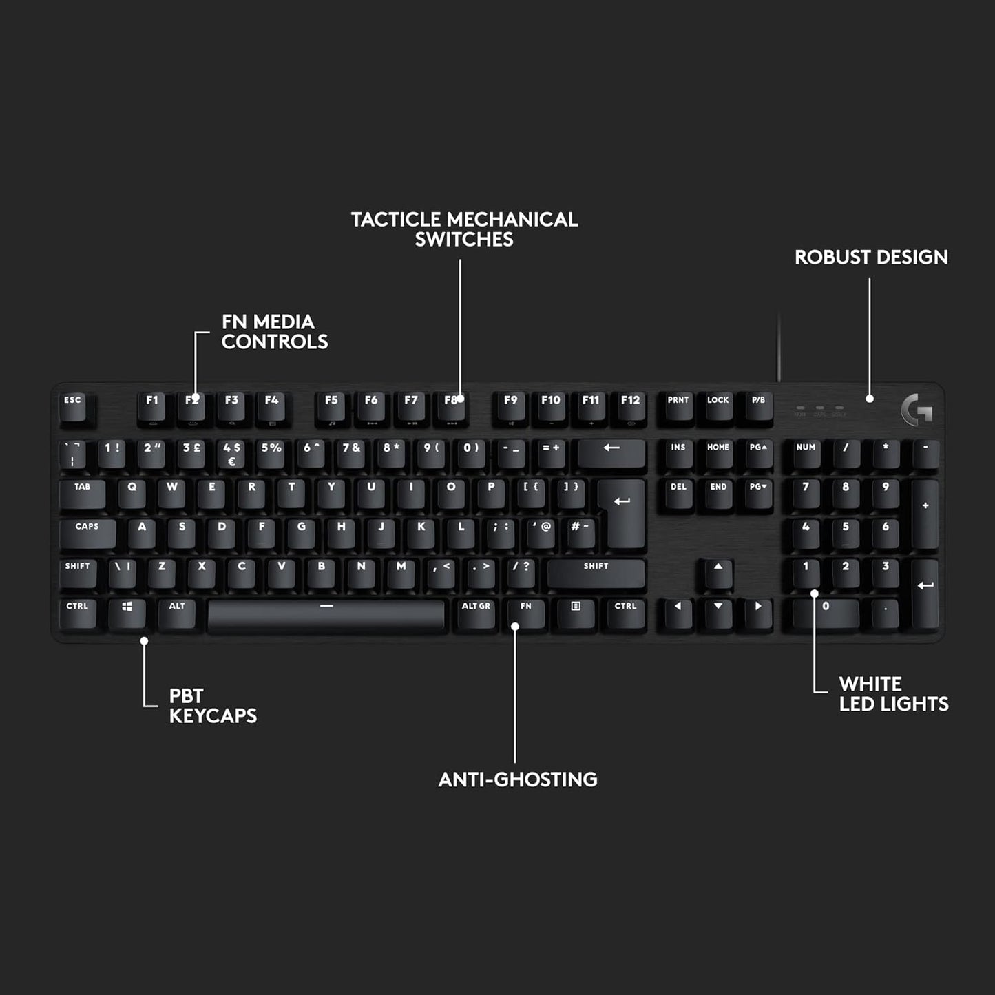 G413 SE / Mechanical, Backlit Keys, Romer-G Tactile Key Switches Wired USB Gaming Keyboard