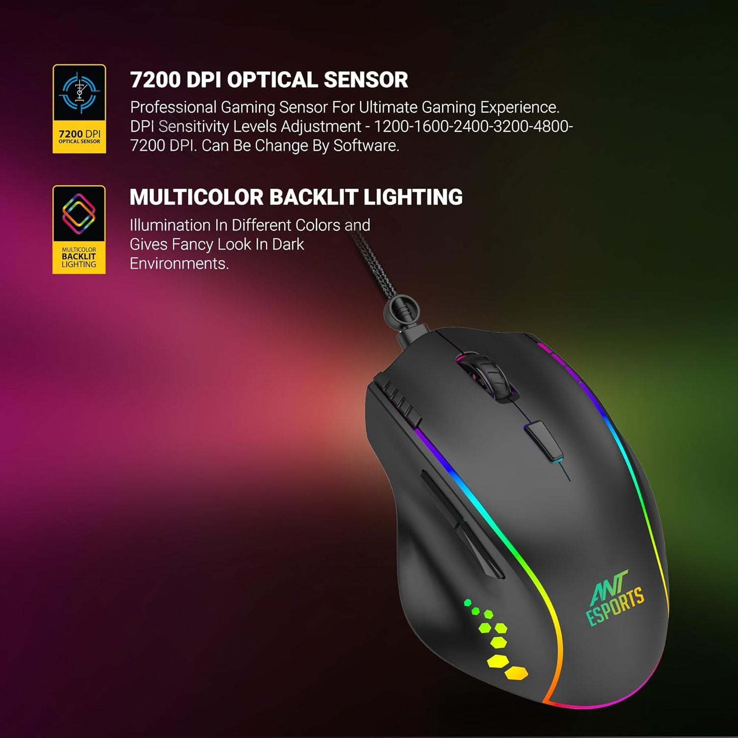 GM600 RGB Wired Programable Gaming Mouse