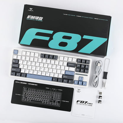 AULA F87 Wireless Trio Mode Mechanical Gaming Keyboard (Smoke Blue – Gray Wood Switch V3) - Vrkaa