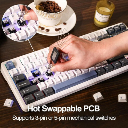 AULA F87 Wireless Trio Mode Mechanical Gaming Keyboard (Smoke Blue – Gray Wood Switch V3) - Vrkaa