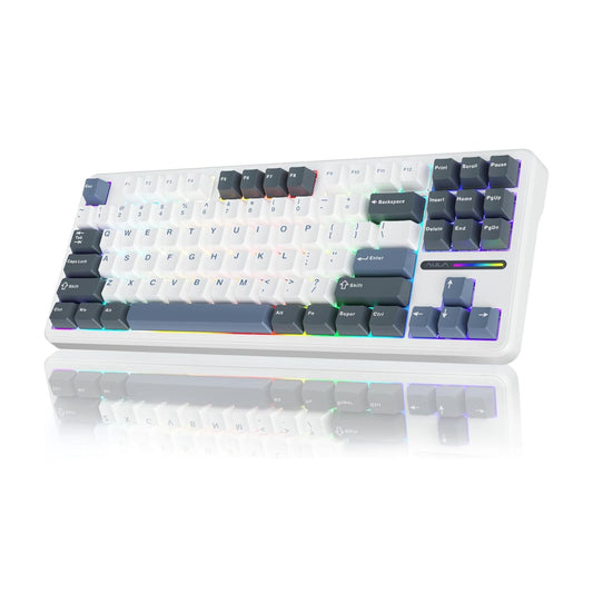 AULA F87 Wireless Trio Mode Mechanical Gaming Keyboard (Smoke Blue – Gray Wood Switch V3) - Vrkaa