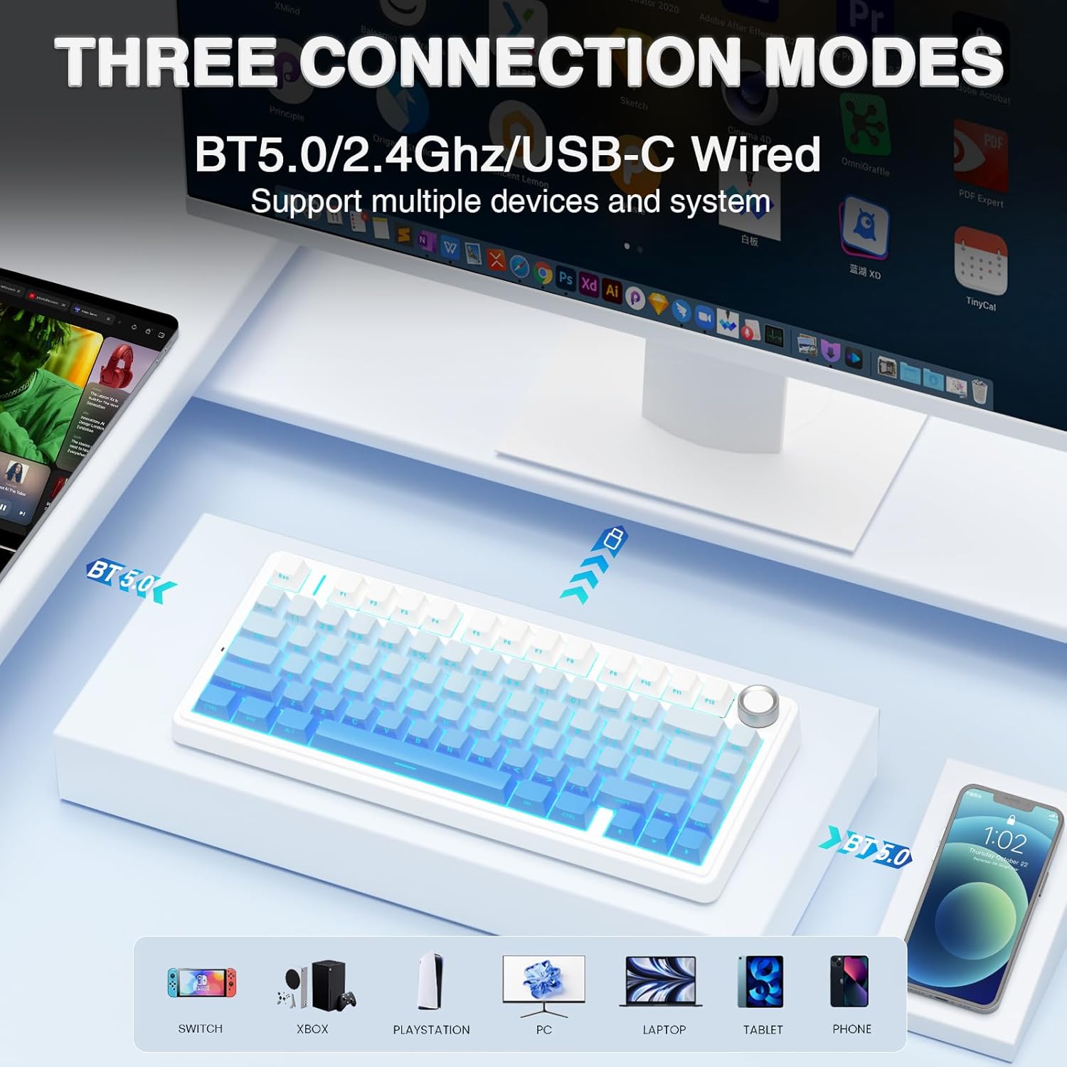 Aula F75 Gradient Blue Wireless Mechanical Keyboard with Star Vector switches