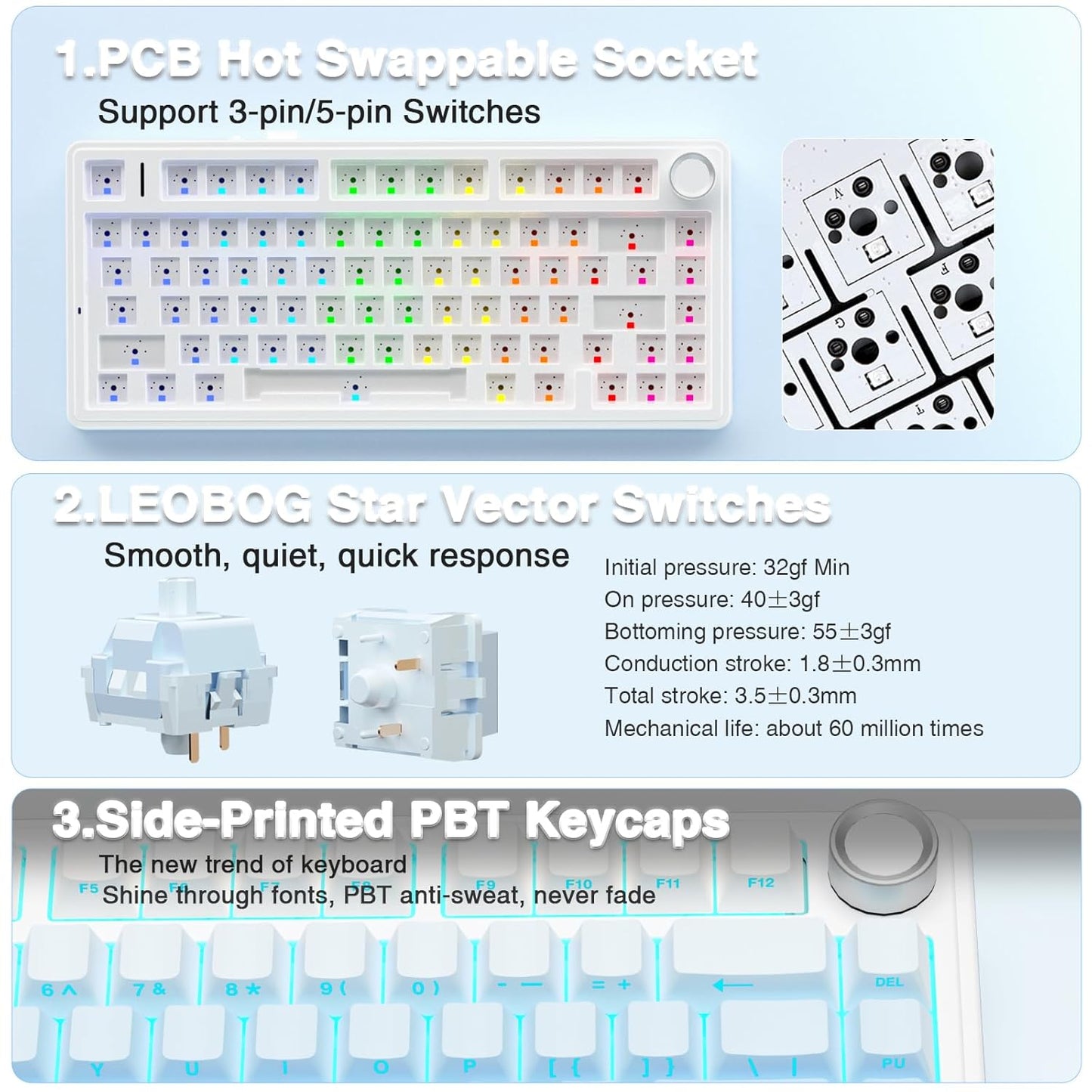 Aula F75 Gradient Blue Wireless Mechanical Keyboard with Star Vector switches