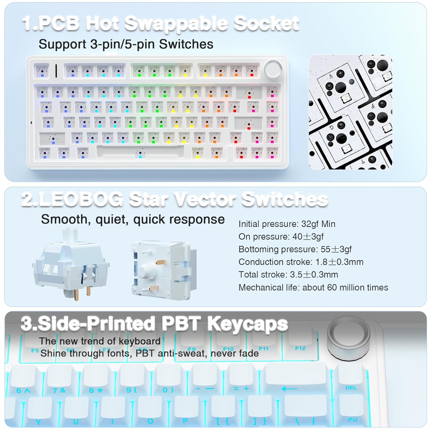 Aula F75 Gradient Blue Wireless Mechanical Keyboard with Star Vector switches