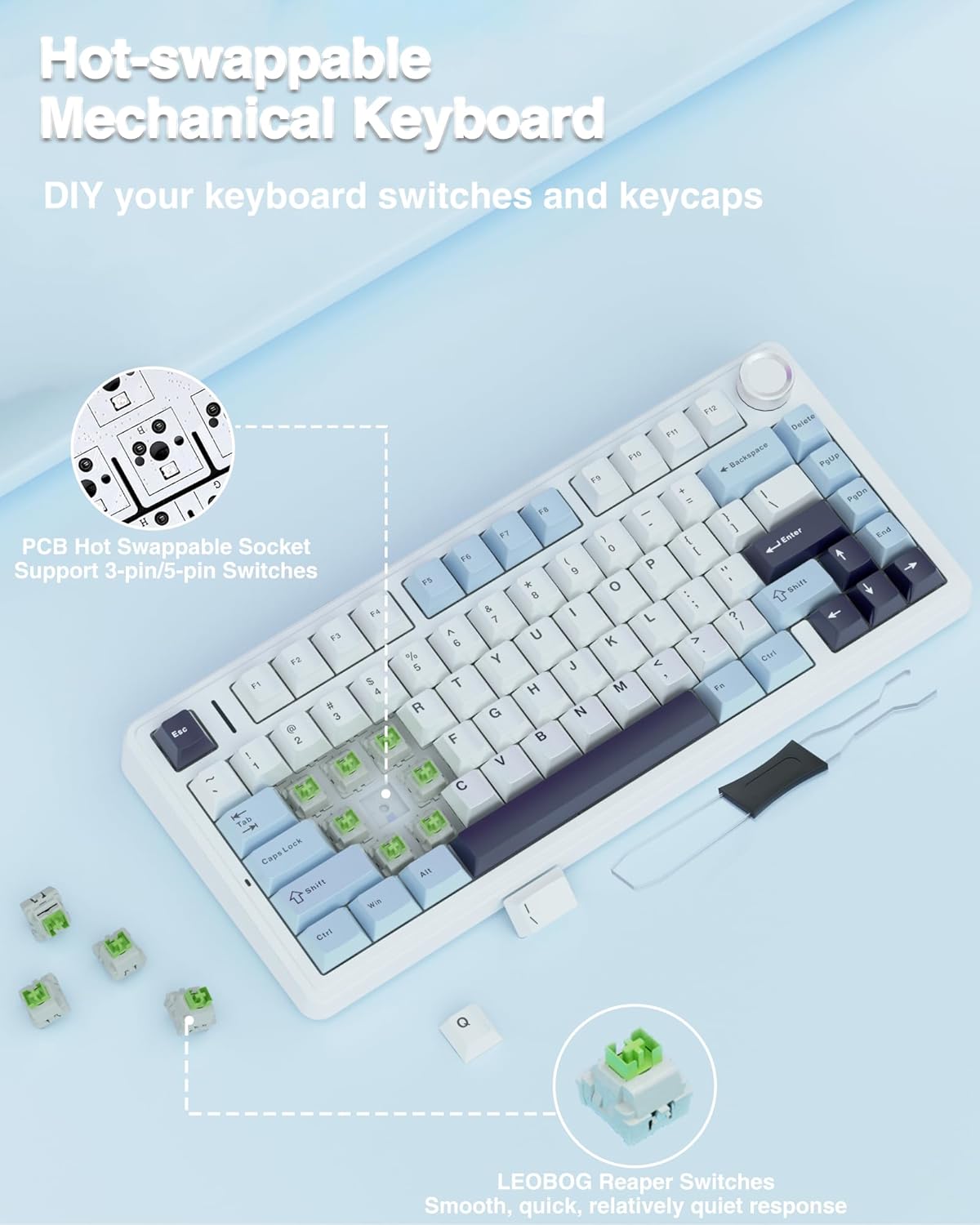Aula F75 Ice Blue Reaper Wireless Mechanical Keyboard