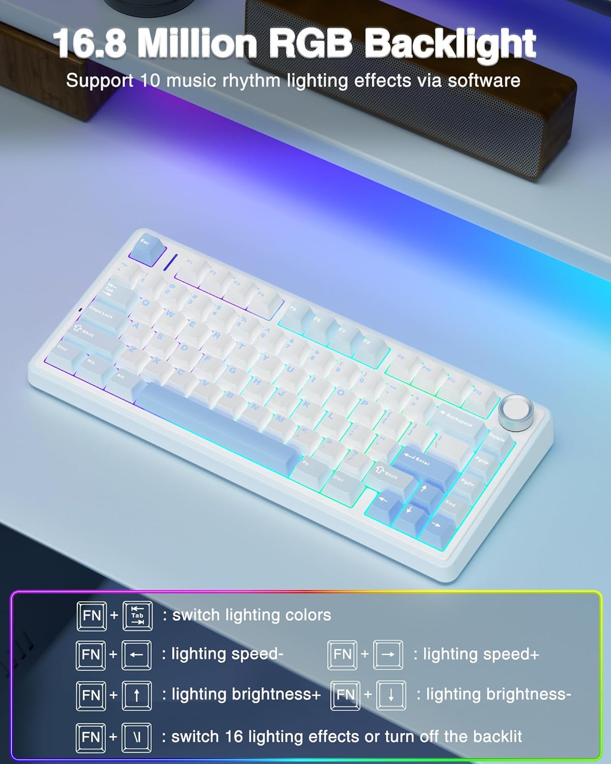 Aula F75 Sea Blue Wireless Mechanical Keyboard Graywood switches