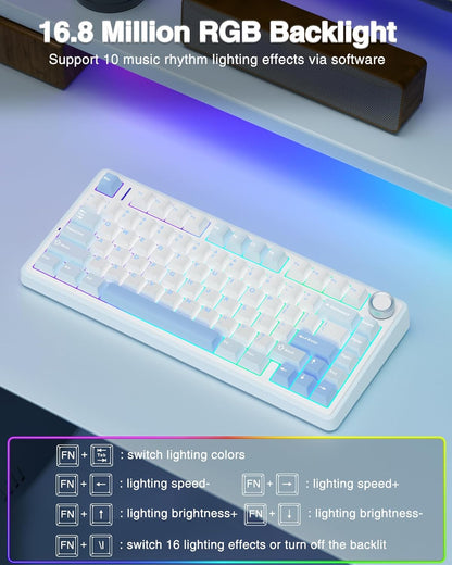 Aula F75 Sea Blue Wireless Mechanical Keyboard Graywood switches