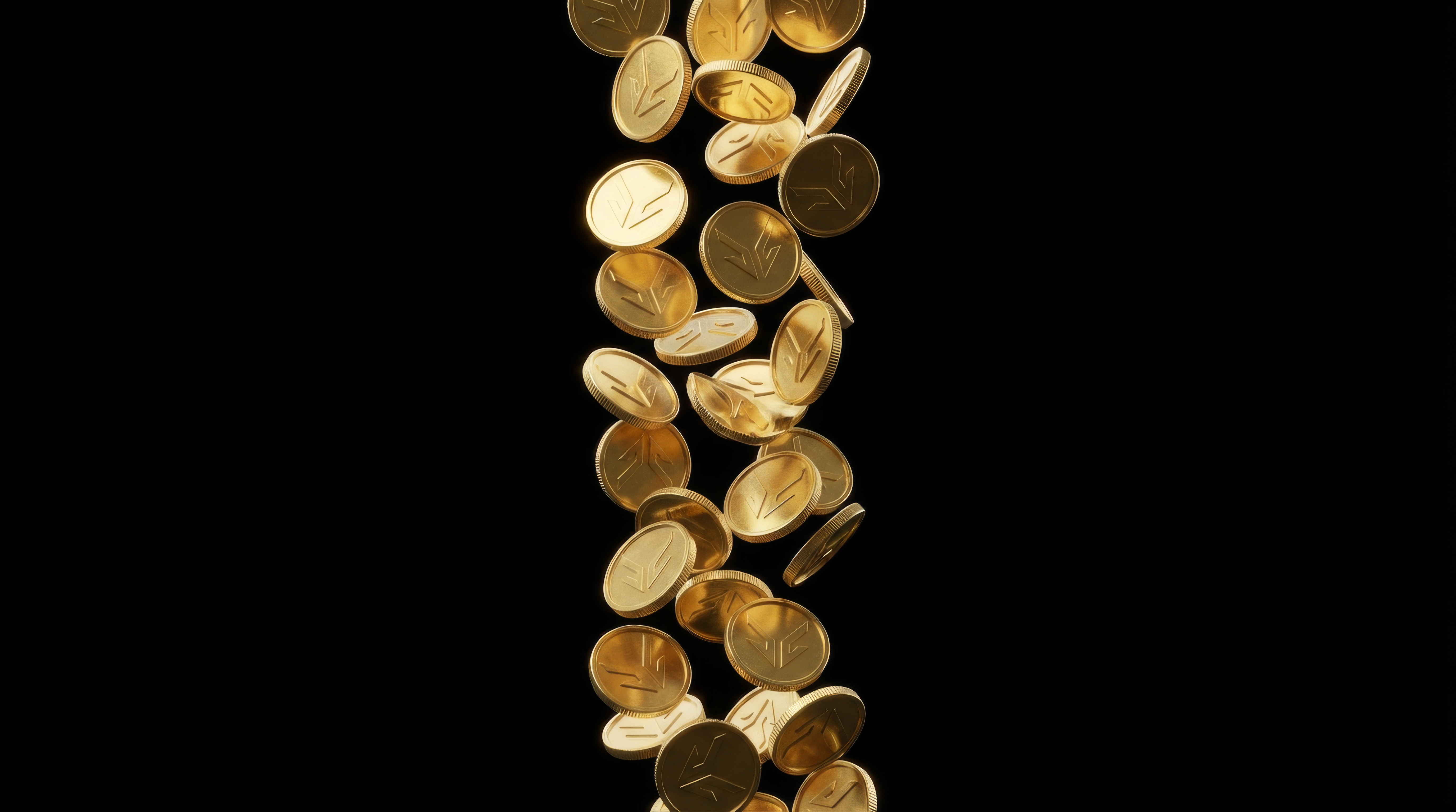 Vrkaa Coins falling from above in front of black background