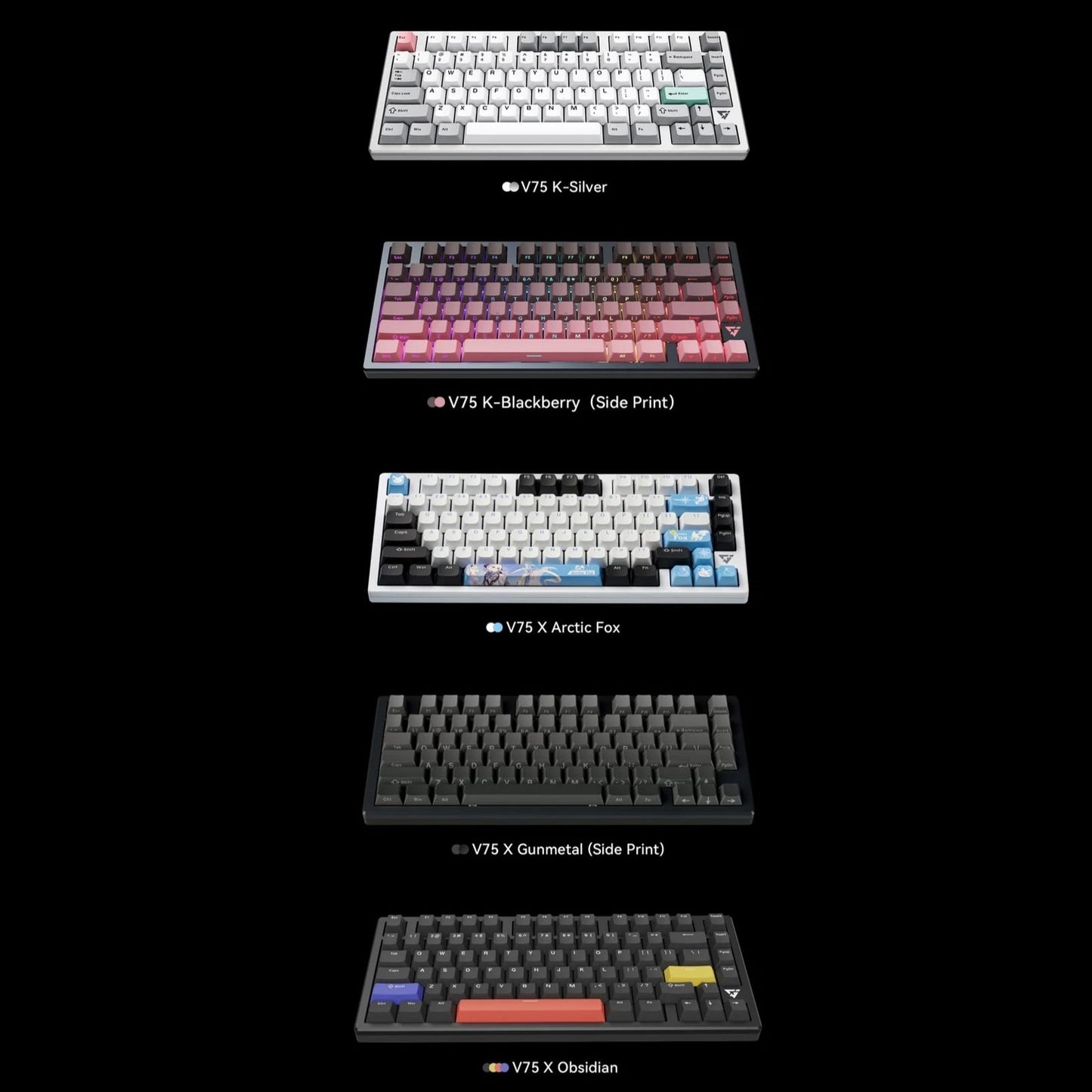 ATK V75X mechanical keyboard all colorways - Arctic Fox, Black, Gunmetal, Blackberry, Flash Silver - Vrkaa