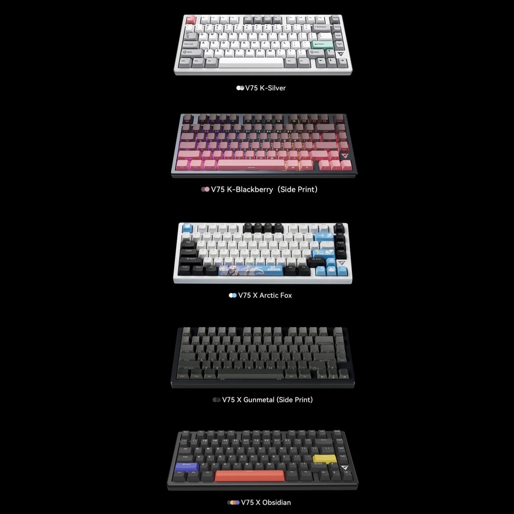 ATK V75X mechanical keyboard all colorways - Arctic Fox, Black, Gunmetal, Blackberry, Flash Silver - Vrkaa