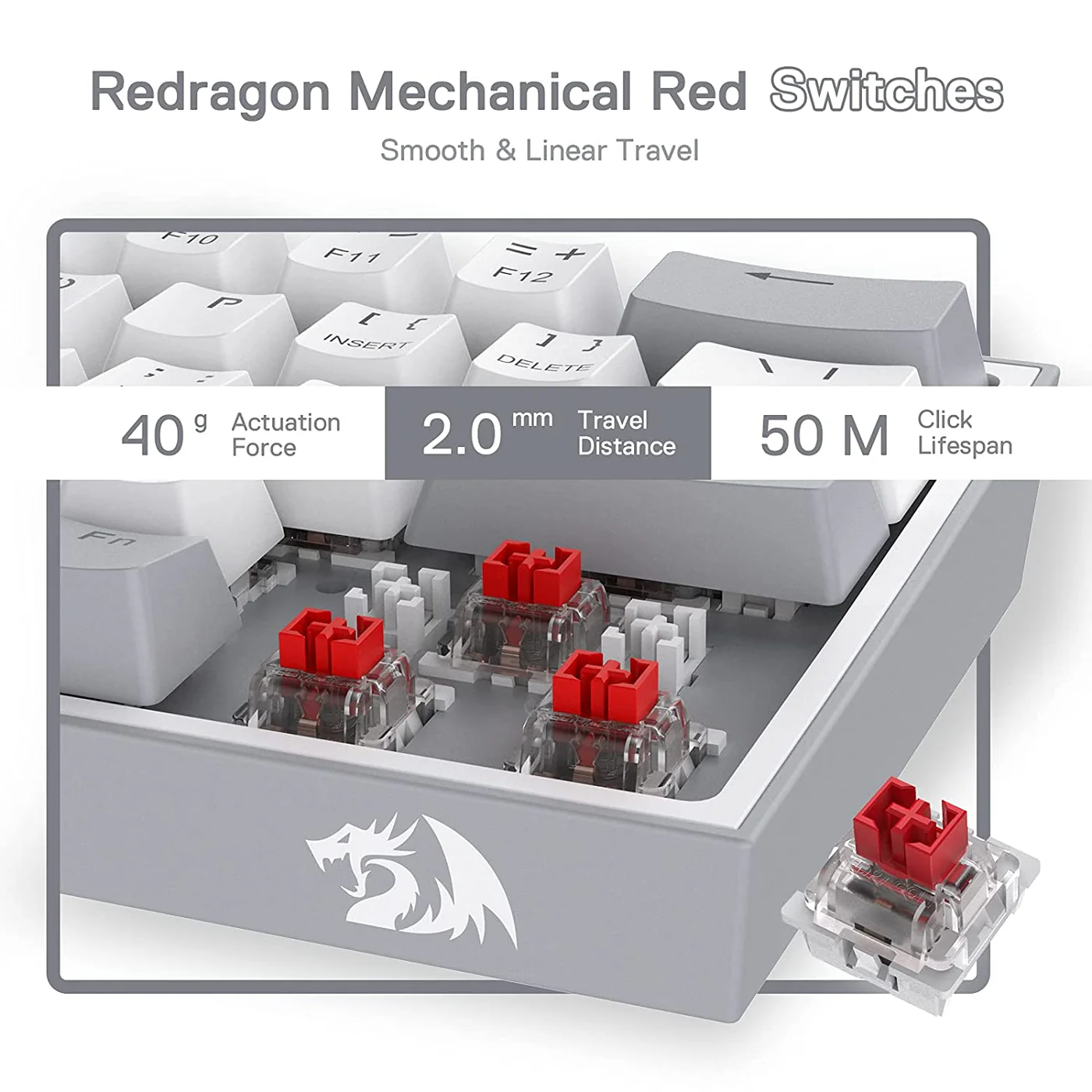 FIZZ K617 - 60% WIRED MECHANICAL KEYBOARD WHITE AND GREY (RED SWITCHES)